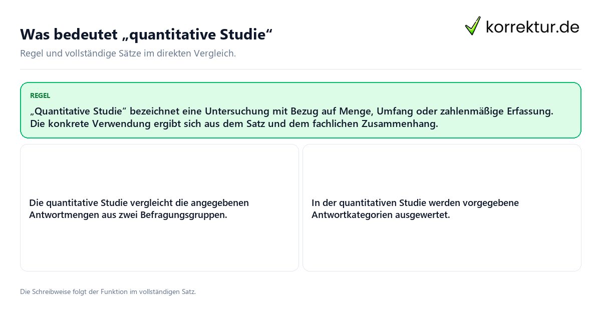 Konkrete Regel und vollständige Beispielsätze zu Was bedeutet „quantitative Studie“
