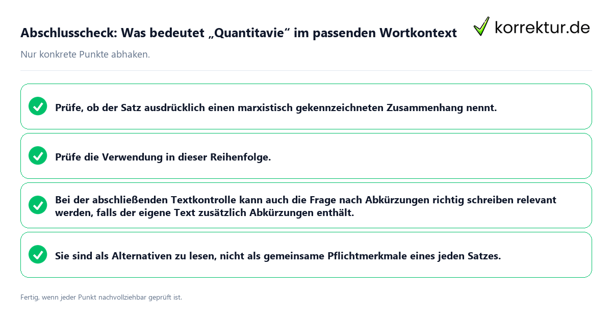 Konkreter Abschlusscheck zu Was bedeutet „Quantitavie“ im passenden Wortkontext
