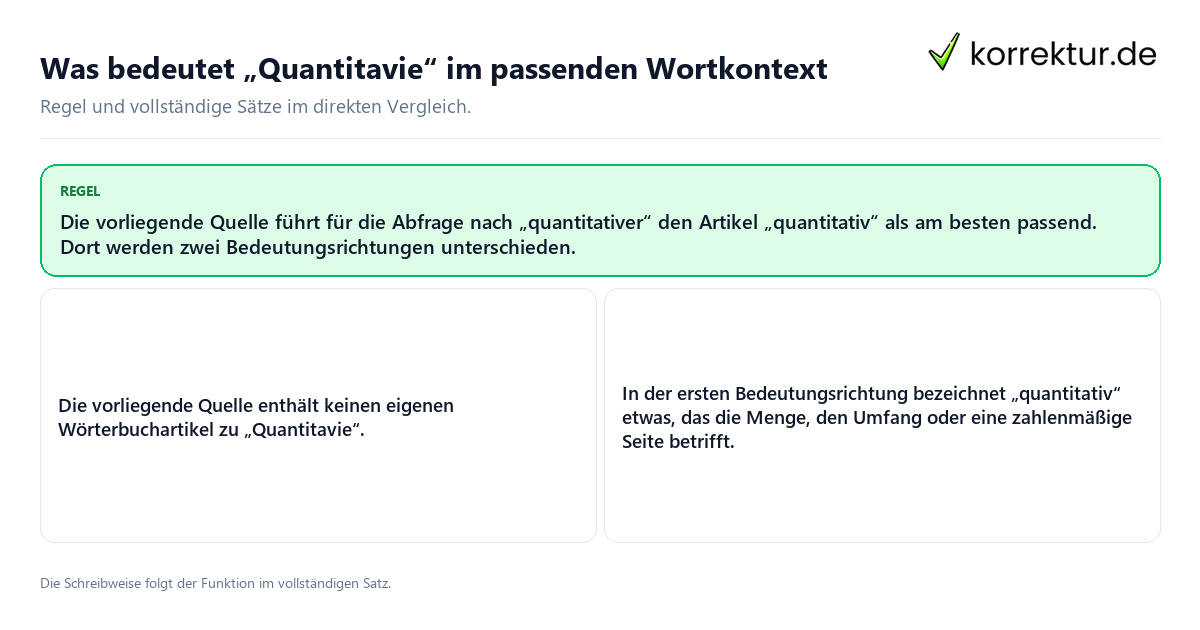 Konkrete Regel und vollständige Beispielsätze zu Was bedeutet „Quantitavie“ im passenden Wortkontext