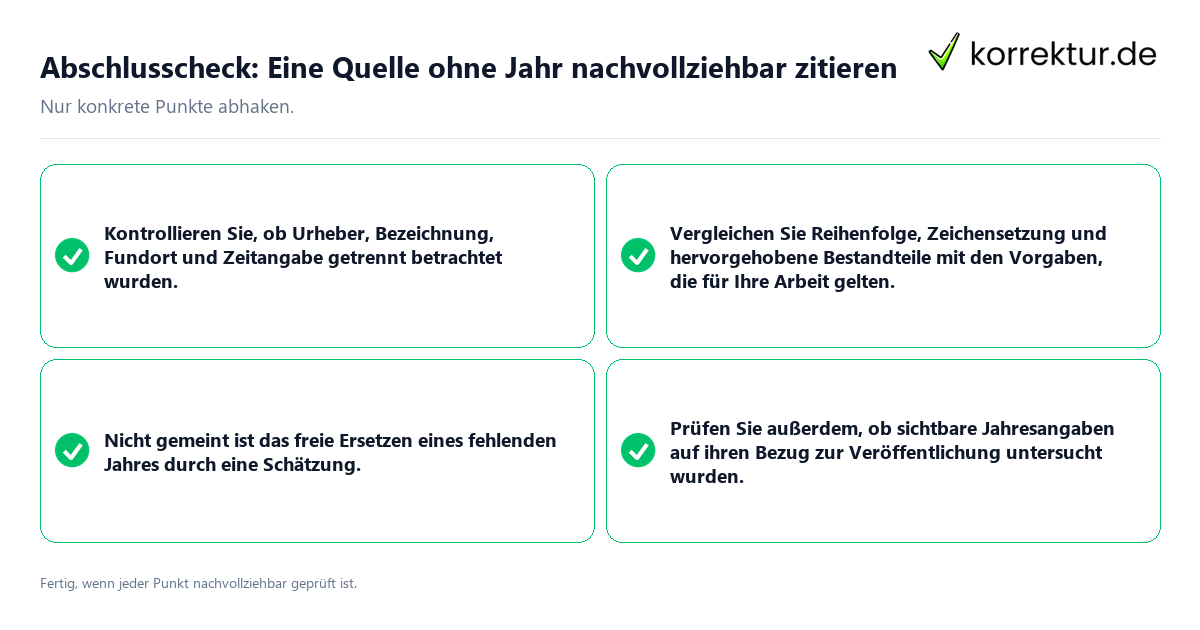 Konkreter Abschlusscheck zu Eine Quelle ohne Jahr nachvollziehbar zitieren