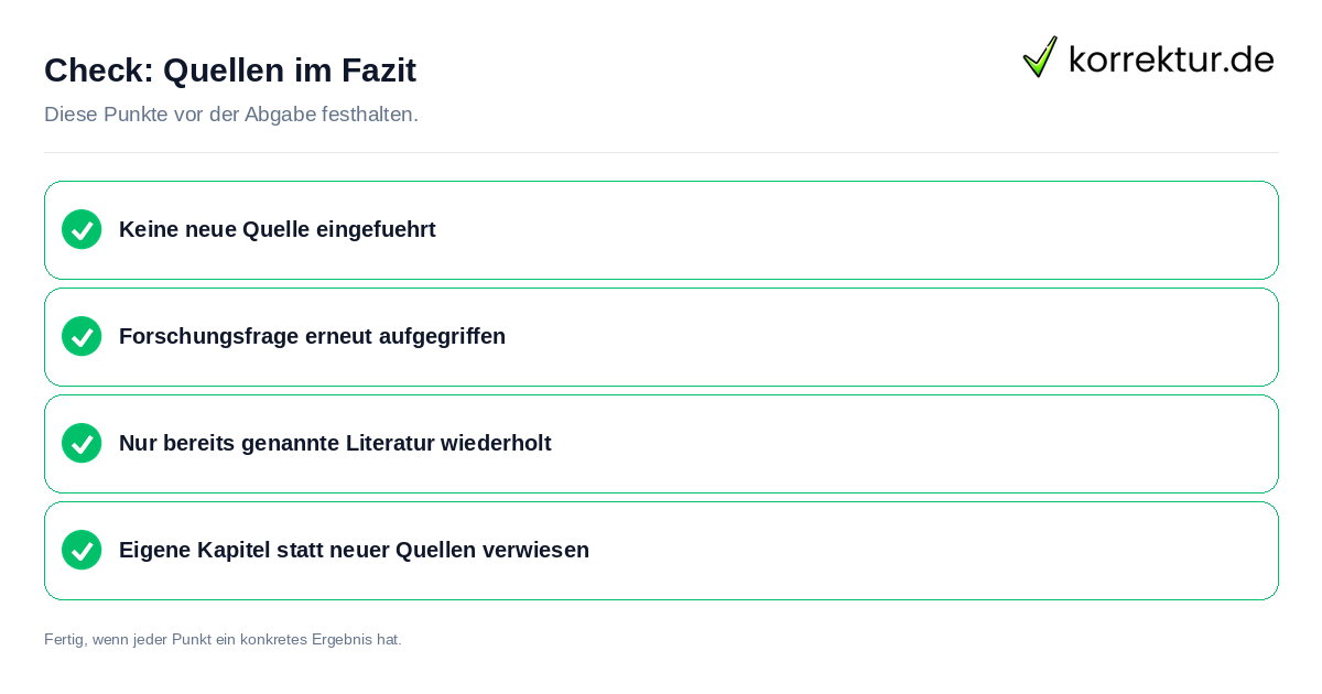 Check: Quellen im Fazit Quellen im Fazit: Prüfliste mit vier Punkten