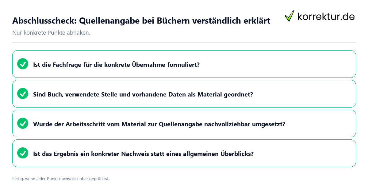 Konkreter Abschlusscheck zu Quellenangabe bei Büchern verständlich erklärt
