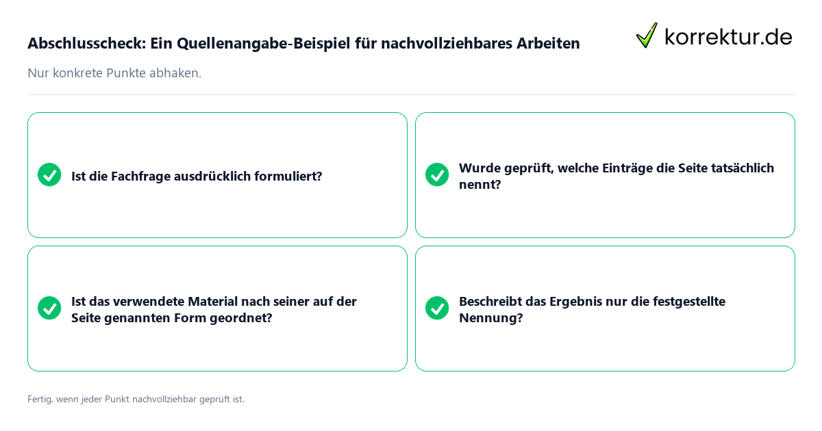Konkreter Abschlusscheck zu Ein Quellenangabe-Beispiel für nachvollziehbares Arbeiten