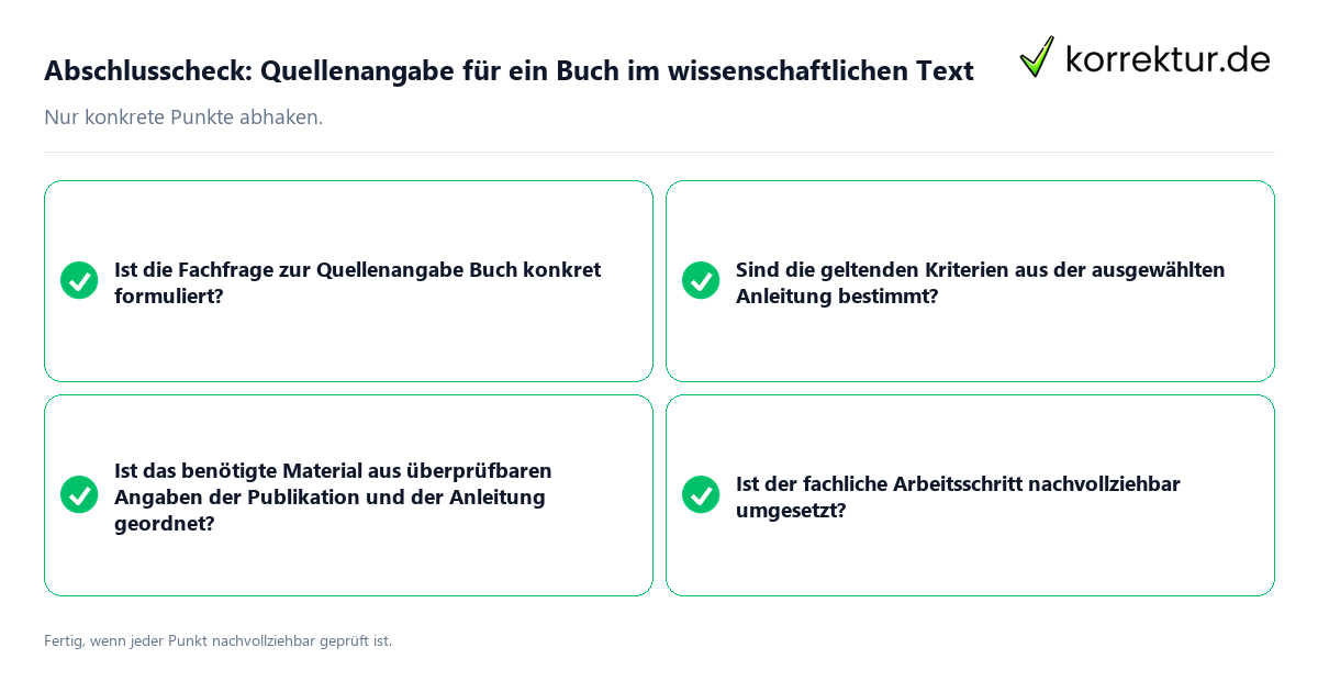 Konkreter Abschlusscheck zu Quellenangabe für ein Buch im wissenschaftlichen Text
