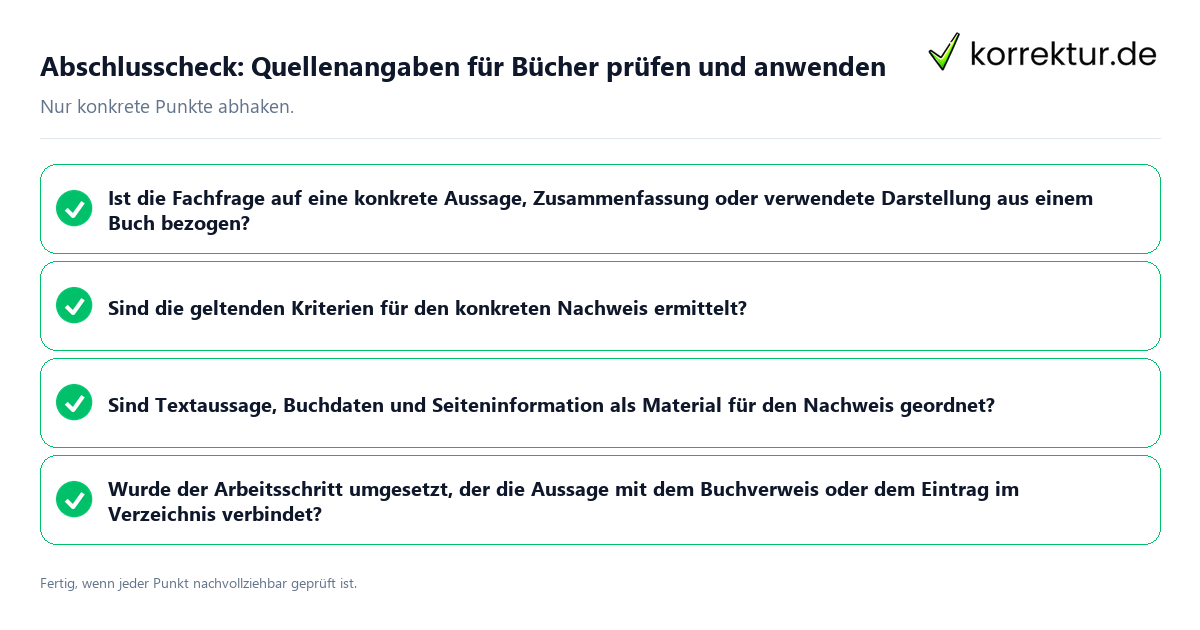 Abschlusscheck: Quellenangaben für Bücher prüfen und anwenden Konkreter Abschlusscheck zu Quellenangaben für Bücher prüfen und anwenden