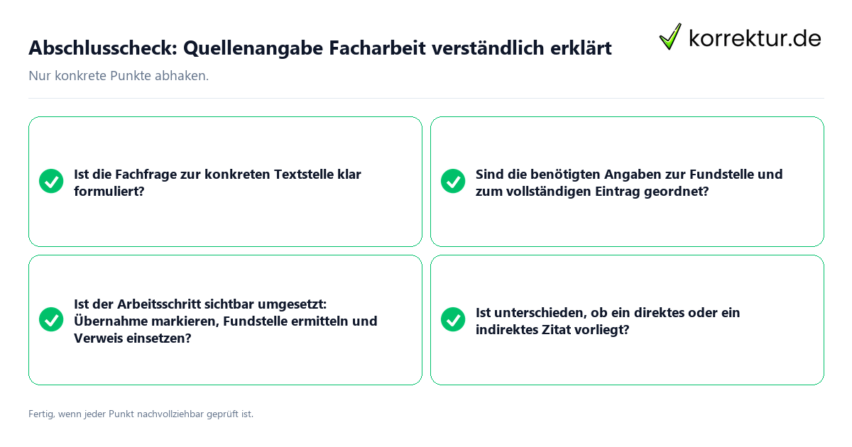 Konkreter Abschlusscheck zu Quellenangabe Facharbeit verständlich erklärt