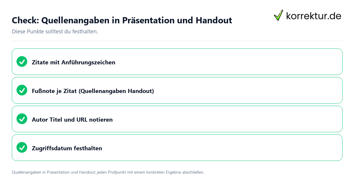 Check: Quellenangaben in Präsentation und Handout Quellenangaben in Präsentation und Handout mit einer themenspezifischen Checkliste