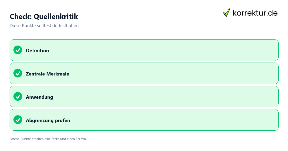 Quellenkritik mit Checkliste für Unterlagen und nächste Schritte