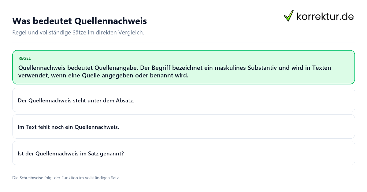 Konkrete Regel und vollständige Beispielsätze zu Was bedeutet Quellennachweis