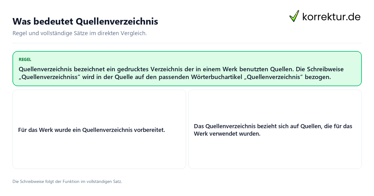 Konkrete Regel und vollständige Beispielsätze zu Was bedeutet Quellenverzeichnis