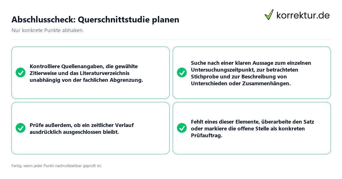 Abschlusscheck: Querschnittstudie planen Konkreter Abschlusscheck zu Querschnittstudie planen