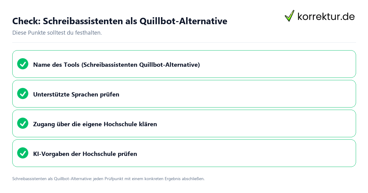 Schreibassistenten als Quillbot-Alternative mit einer themenspezifischen Checkliste