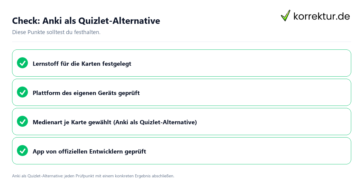 Anki als Quizlet-Alternative mit einer themenspezifischen Checkliste