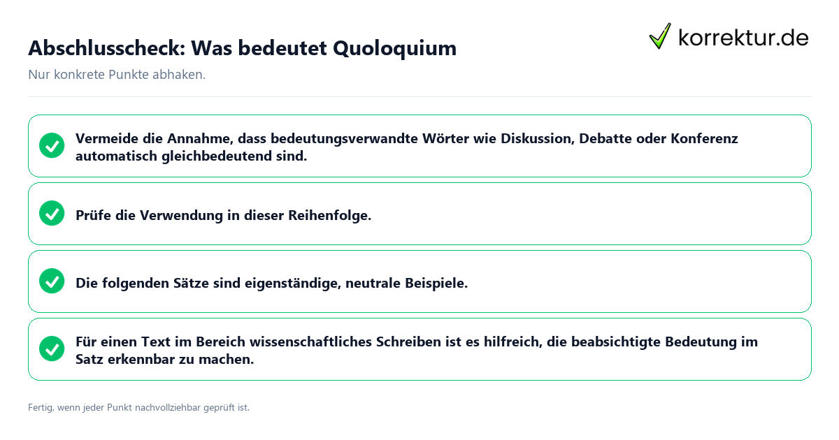 Konkreter Abschlusscheck zu Was bedeutet Quoloquium