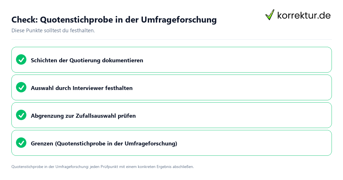 Check: Quotenstichprobe in der Umfrageforschung Quotenstichprobe in der Umfrageforschung mit einer themenspezifischen Checkliste