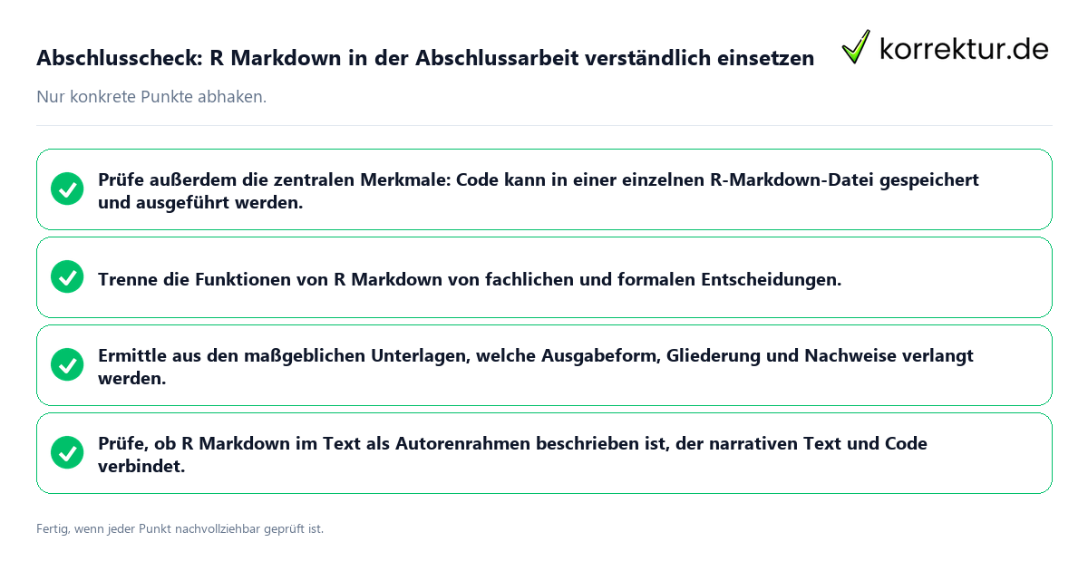 Konkreter Abschlusscheck zu R Markdown in der Abschlussarbeit verständlich einsetzen