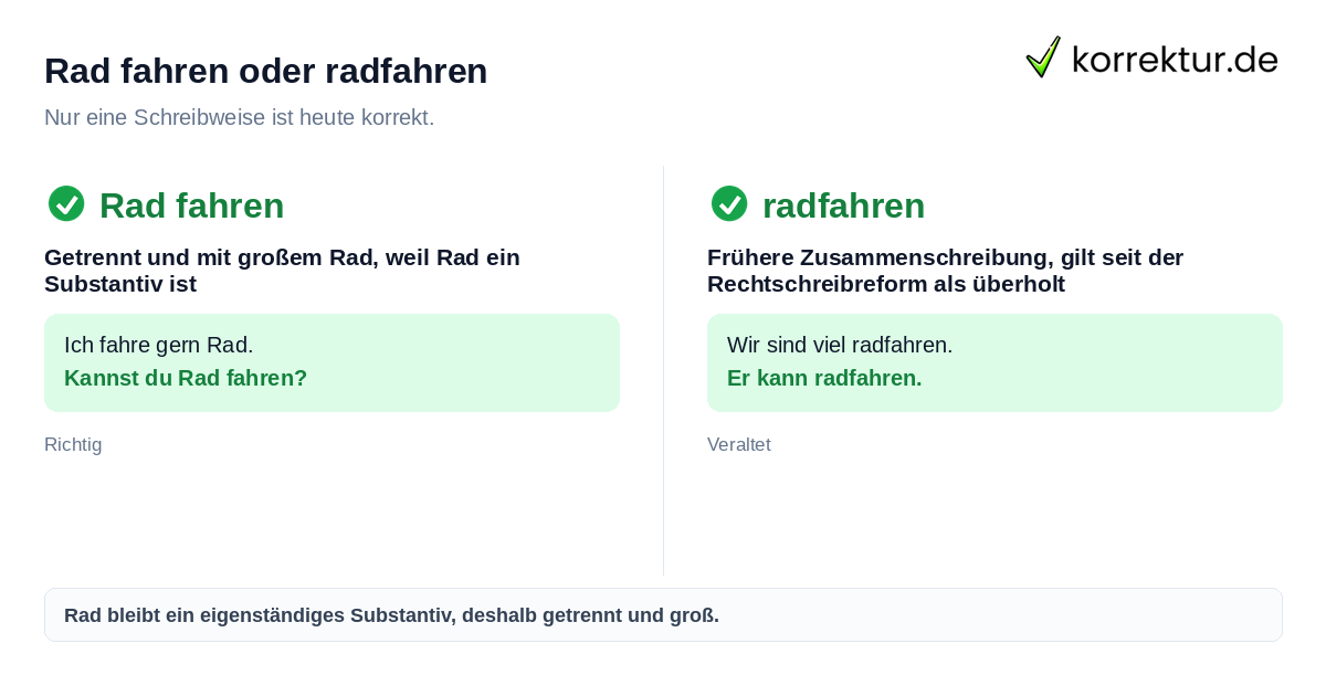 Rad fahren oder radfahren Rad fahren groß oder klein: getrennt und groß ist richtig