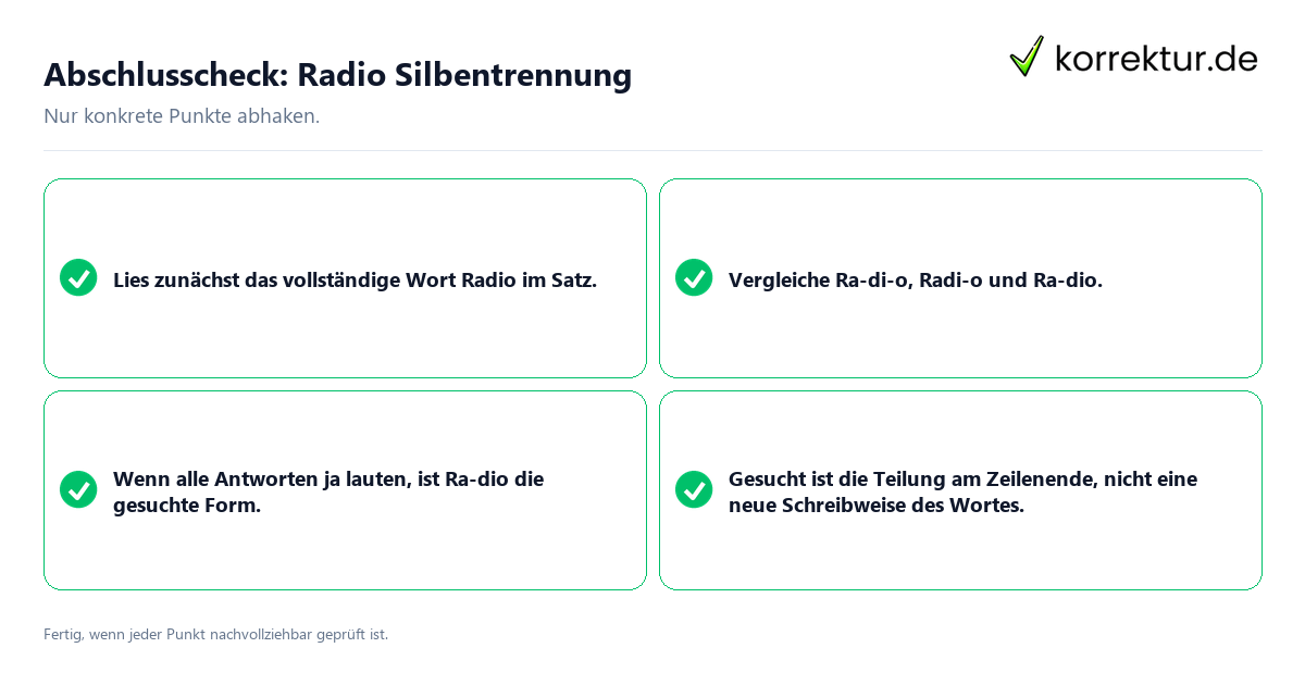 Abschlusscheck: Radio Silbentrennung Konkreter Abschlusscheck zu Radio Silbentrennung