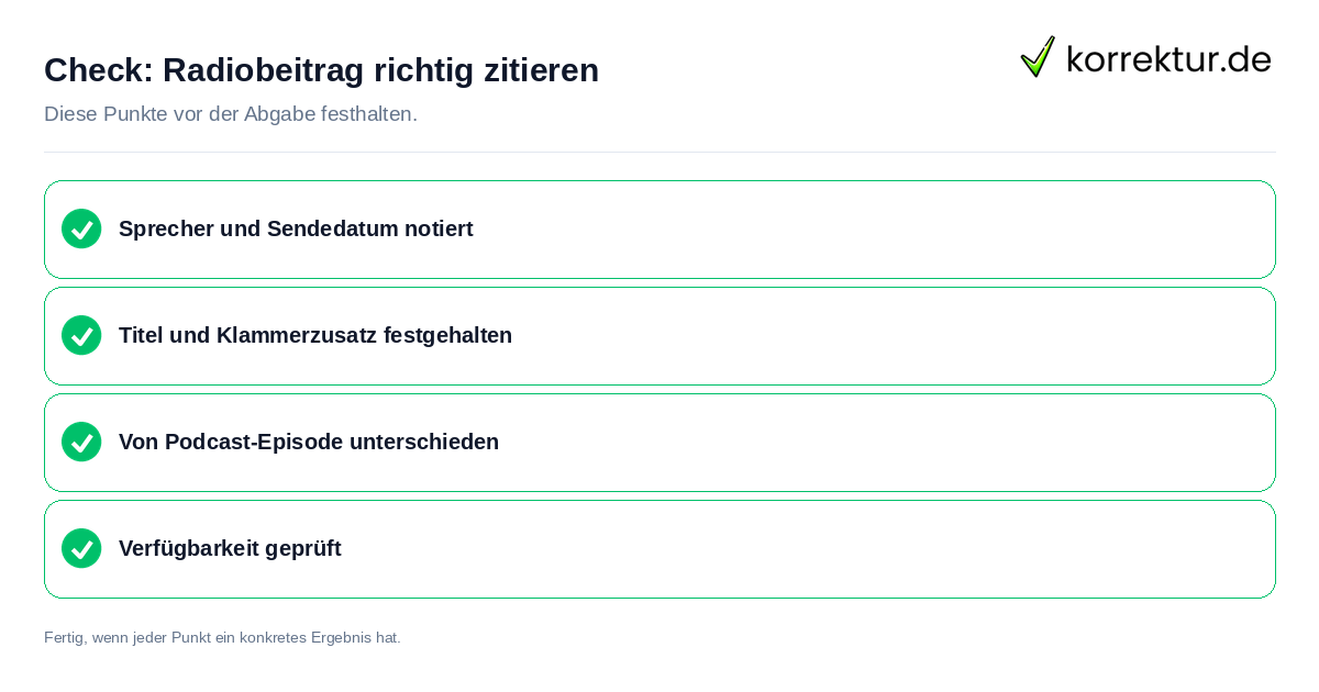Radiobeitrag richtig zitieren: Prüfliste mit vier Punkten