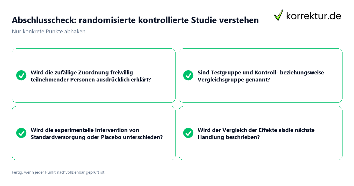 Abschlusscheck: randomisierte kontrollierte Studie verstehen Konkreter Abschlusscheck zu randomisierte kontrollierte Studie verstehen
