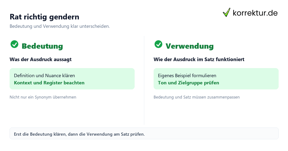 Rat richtig gendern mit Bedeutung und passender Verwendung im Vergleich