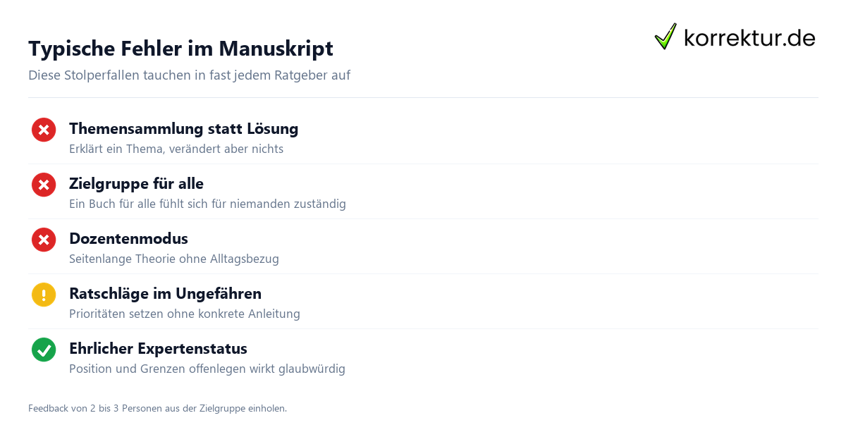 Typische Fehler im Manuskript Checkliste typische Fehler beim Ratgeber schreiben vermeiden