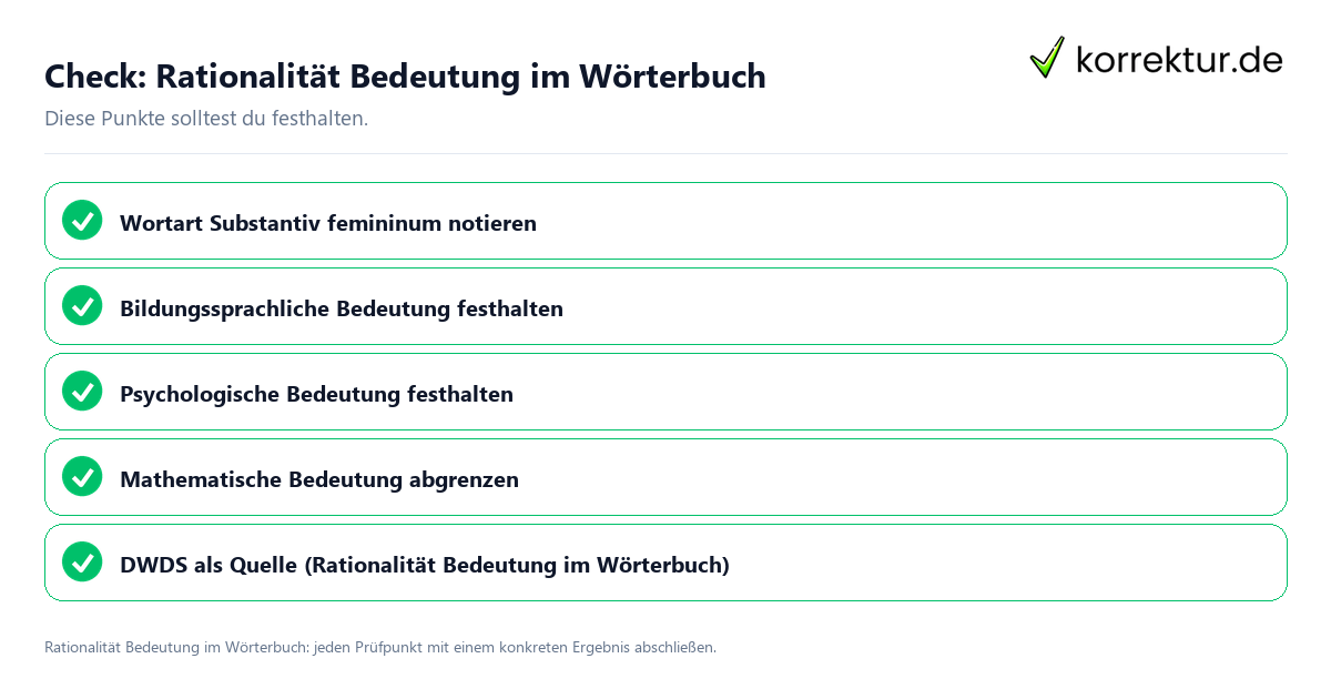 Rationalität Bedeutung im Wörterbuch mit einer themenspezifischen Checkliste