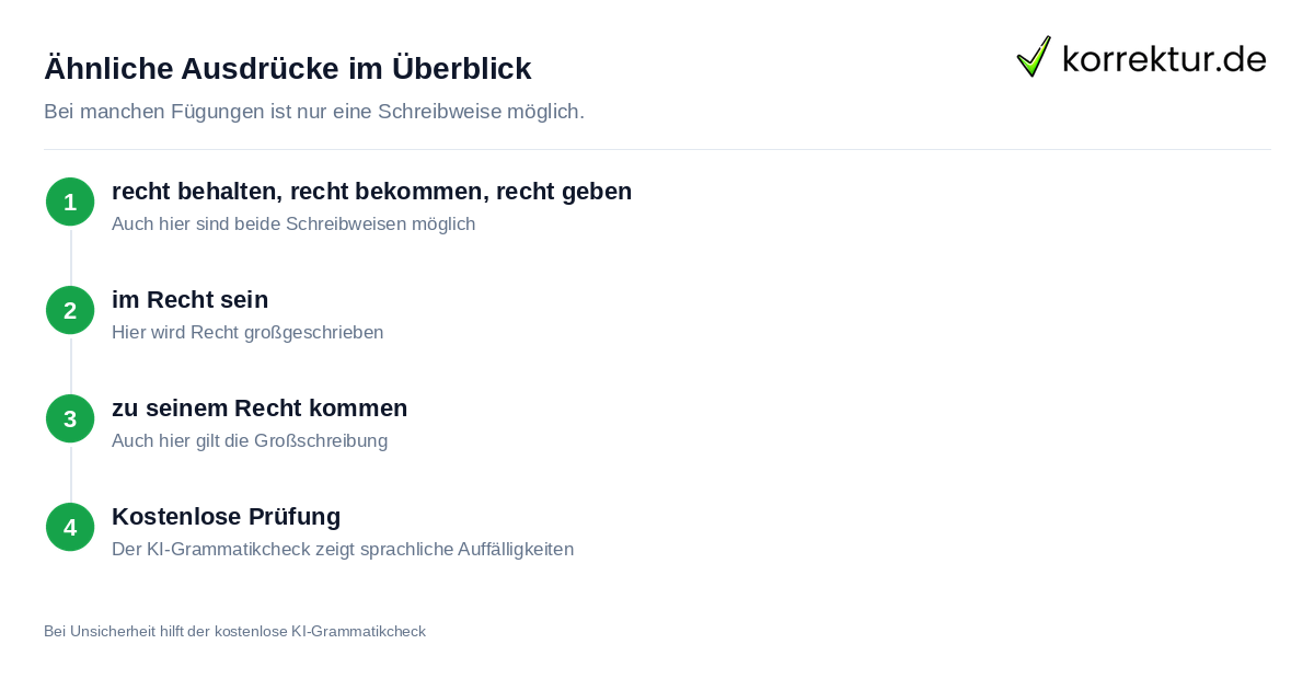 Ähnliche Ausdrücke im Überblick Weitere Fügungen mit recht oder Recht richtig schreiben