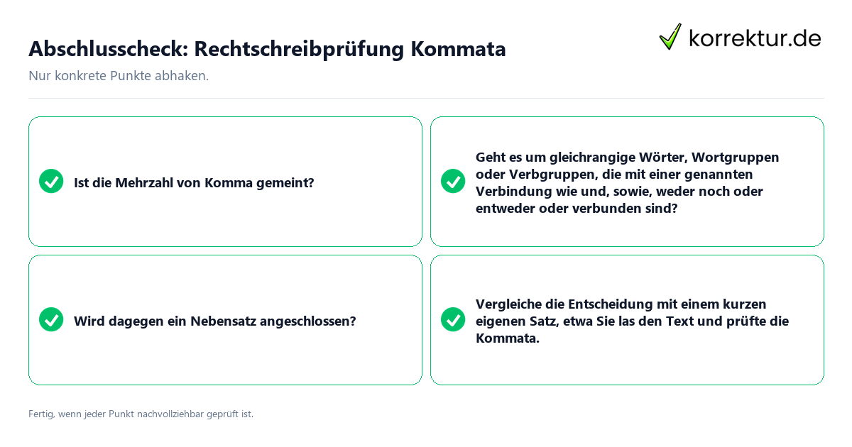 Konkreter Abschlusscheck zu Rechtschreibprüfung Kommata