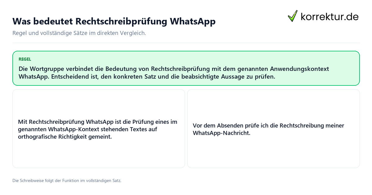 Konkrete Regel und vollständige Beispielsätze zu Was bedeutet Rechtschreibprüfung WhatsApp