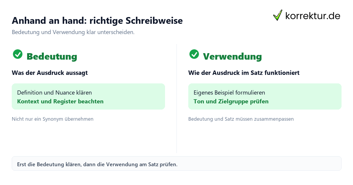 Anhand an hand: richtige Schreibweise Anhand an hand: richtige Schreibweise mit Bedeutung und passender Verwendung im Vergleich