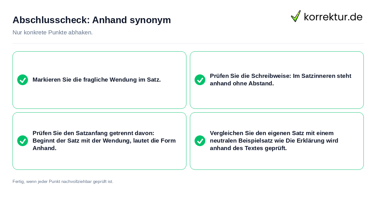 Konkreter Abschlusscheck zu Anhand synonym