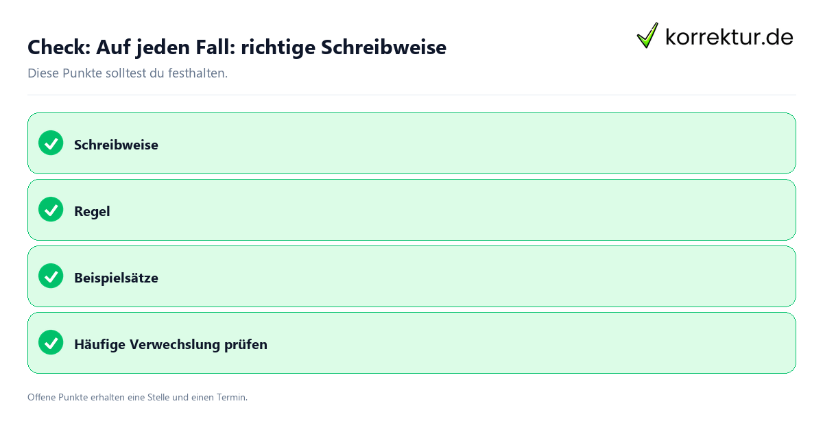 Auf jeden Fall: richtige Schreibweise mit Checkliste für Unterlagen und nächste Schritte
