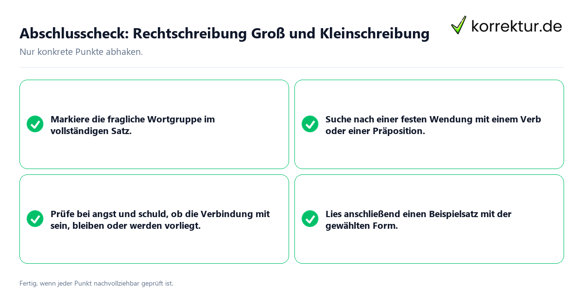 Konkreter Abschlusscheck zu Rechtschreibung Groß und Kleinschreibung