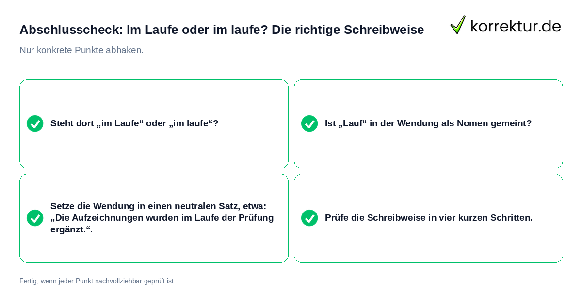 Konkreter Abschlusscheck zu Im Laufe oder im laufe? Die richtige Schreibweise