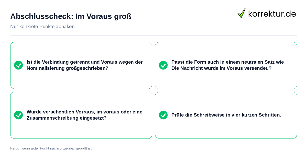 Konkreter Abschlusscheck zu Im Voraus groß