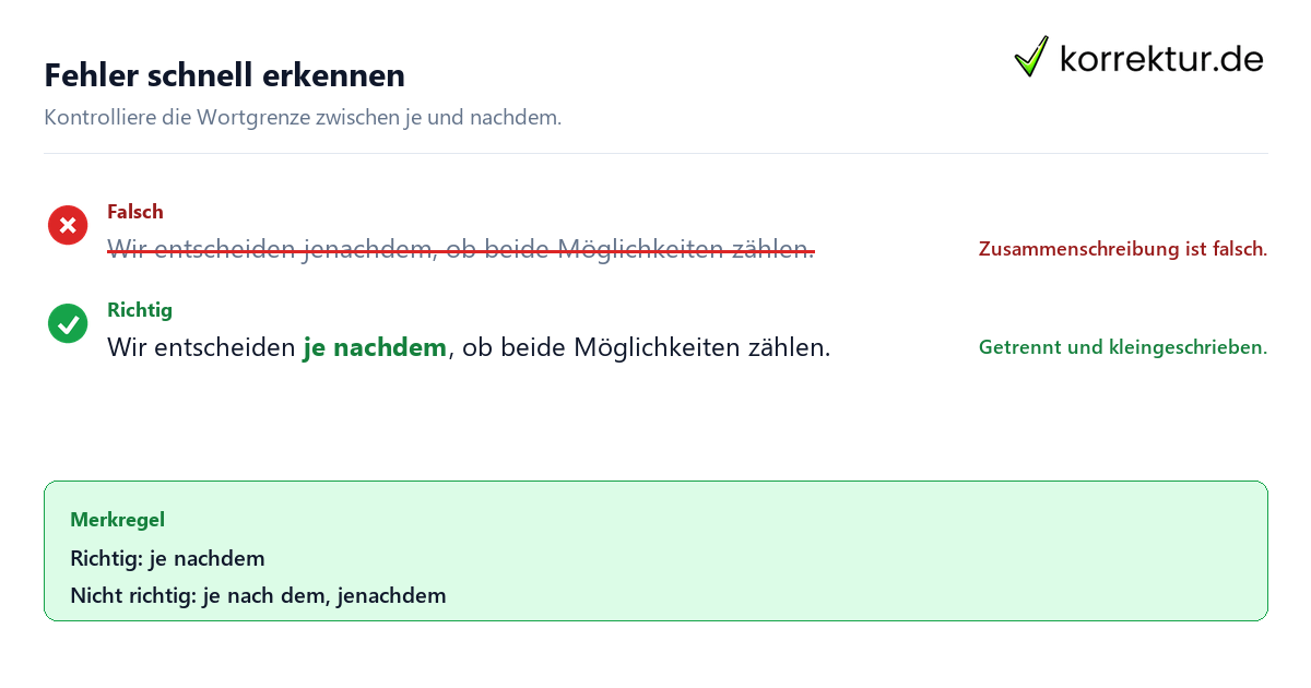 Fehler schnell erkennen Je nachdem oder je nach dem: Was ist richtig? Fehler erkennen