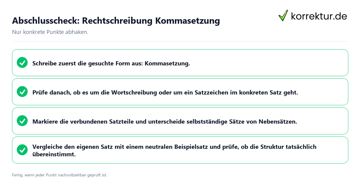 Konkreter Abschlusscheck zu Rechtschreibung Kommasetzung