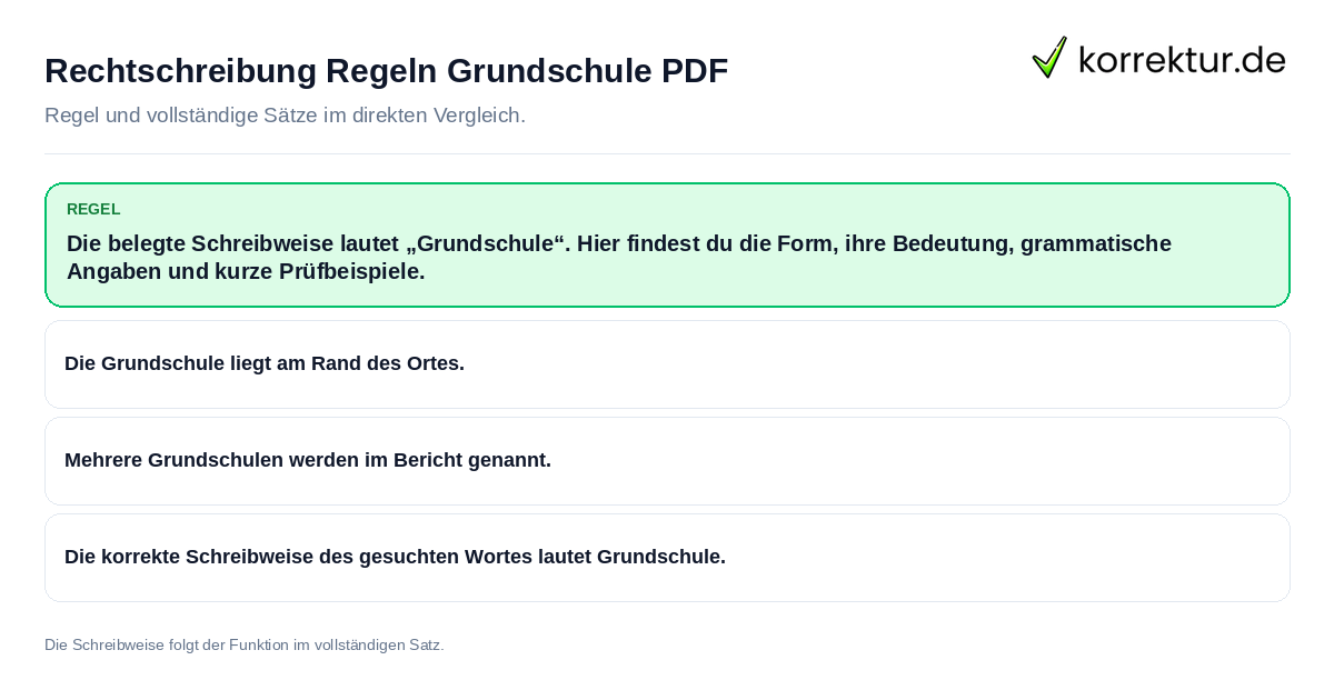 Rechtschreibung Regeln Grundschule PDF Konkrete Regel und vollständige Beispielsätze zu Rechtschreibung Regeln Grundschule PDF