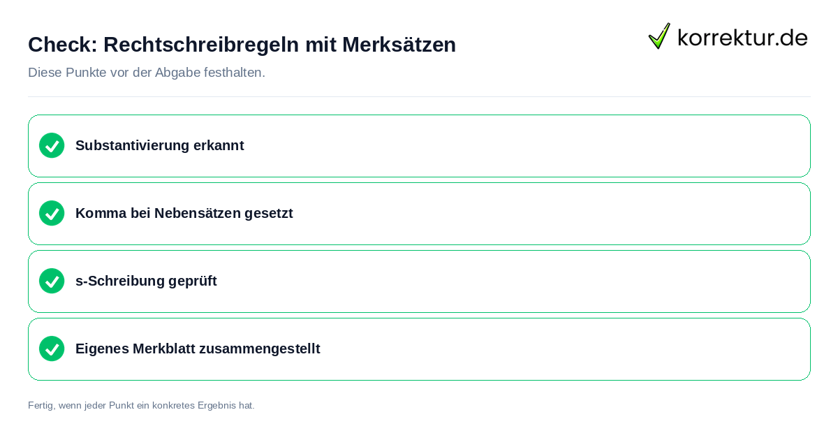 Check: Rechtschreibregeln mit Merksätzen Rechtschreibregeln mit Merksätzen: Prüfliste mit vier Punkten
