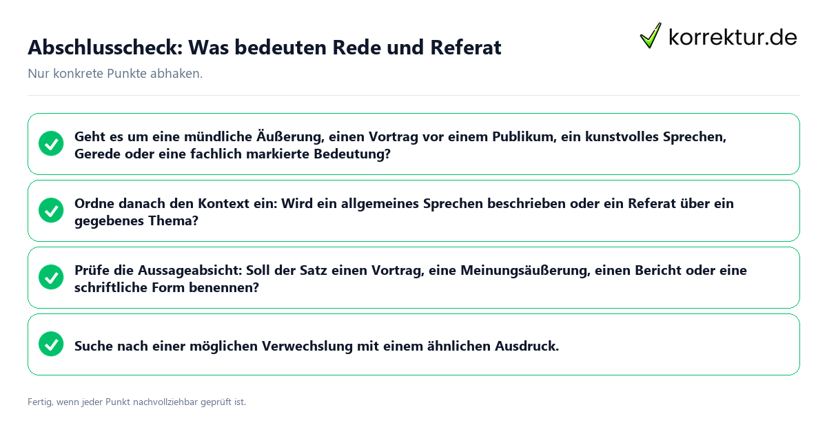 Konkreter Abschlusscheck zu Was bedeuten Rede und Referat