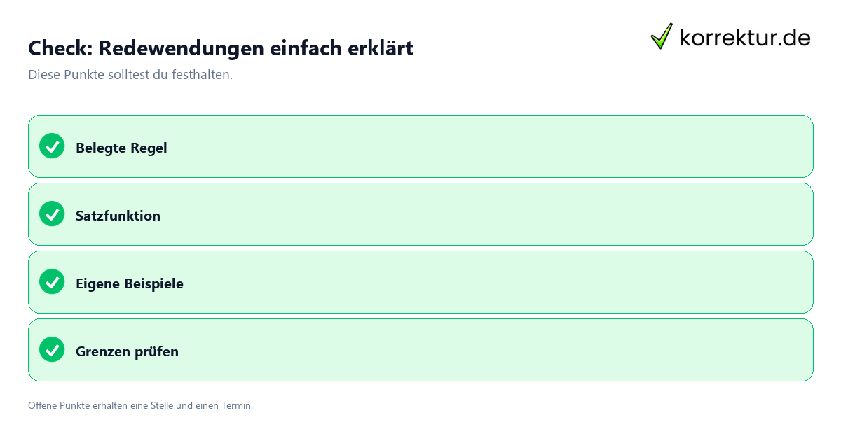 Redewendungen einfach erklärt mit Checkliste für Unterlagen und nächste Schritte