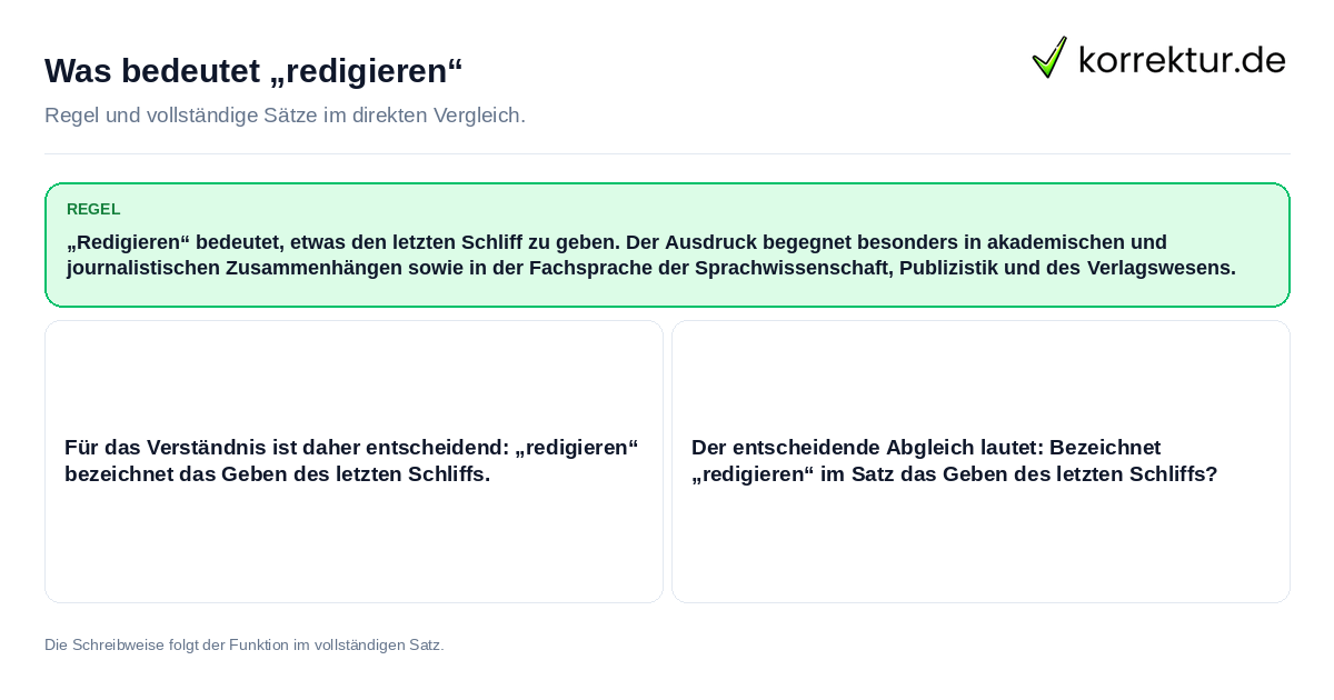 Konkrete Regel und vollständige Beispielsätze zu Was bedeutet „redigieren“