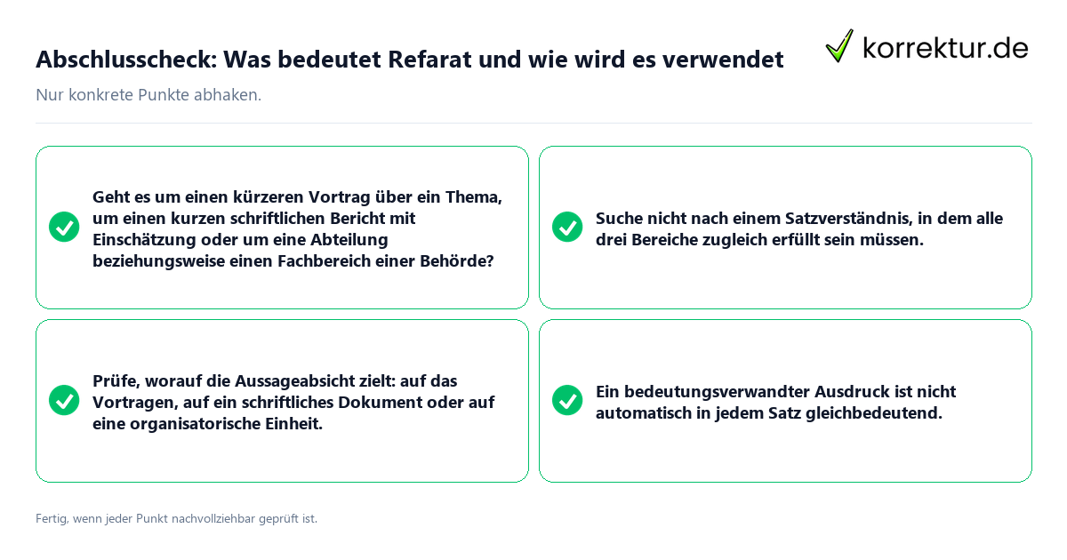 Konkreter Abschlusscheck zu Was bedeutet Refarat und wie wird es verwendet