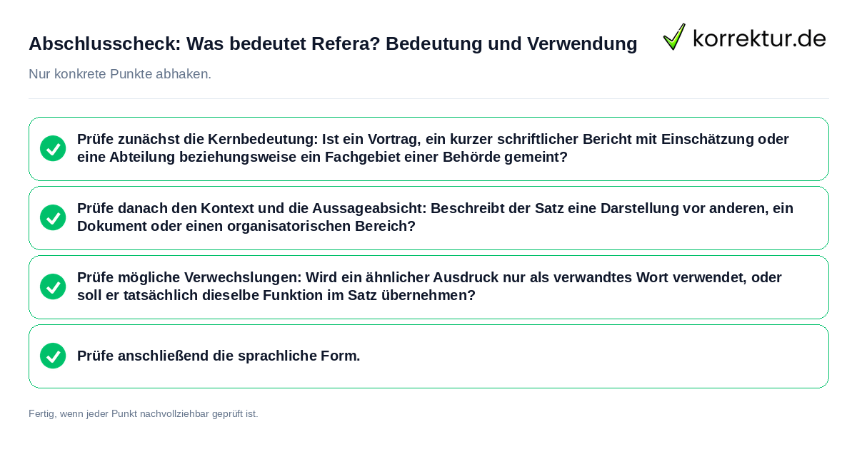 Abschlusscheck: Was bedeutet Refera? Bedeutung und Verwendung Konkreter Abschlusscheck zu Was bedeutet Refera? Bedeutung und Verwendung