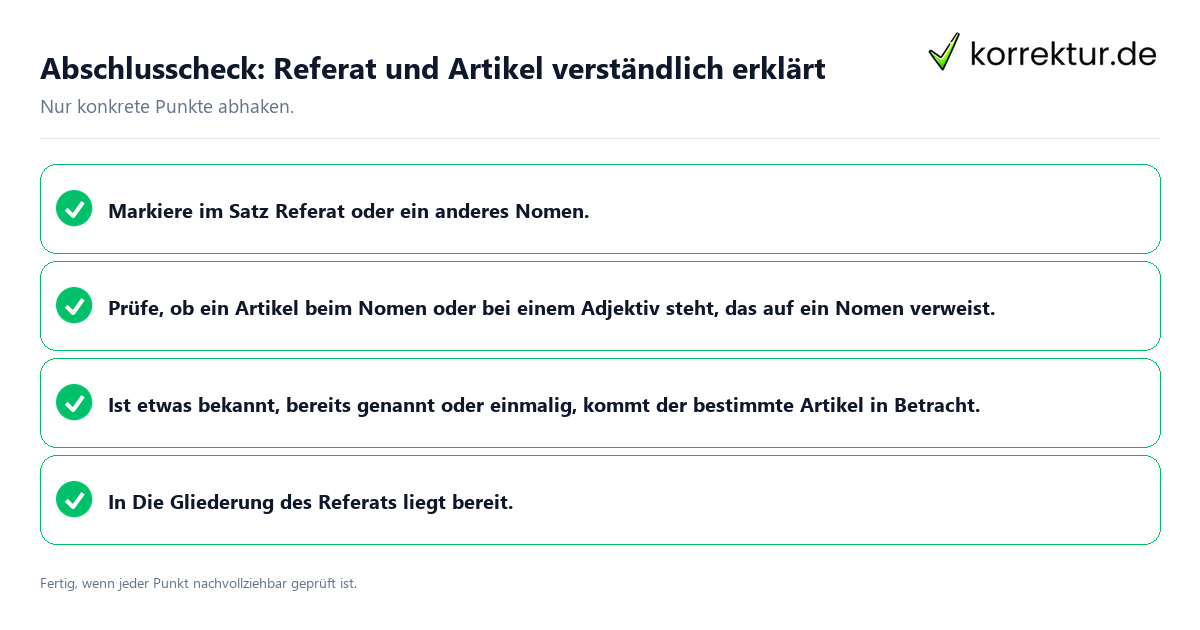 Konkreter Abschlusscheck zu Referat und Artikel verständlich erklärt