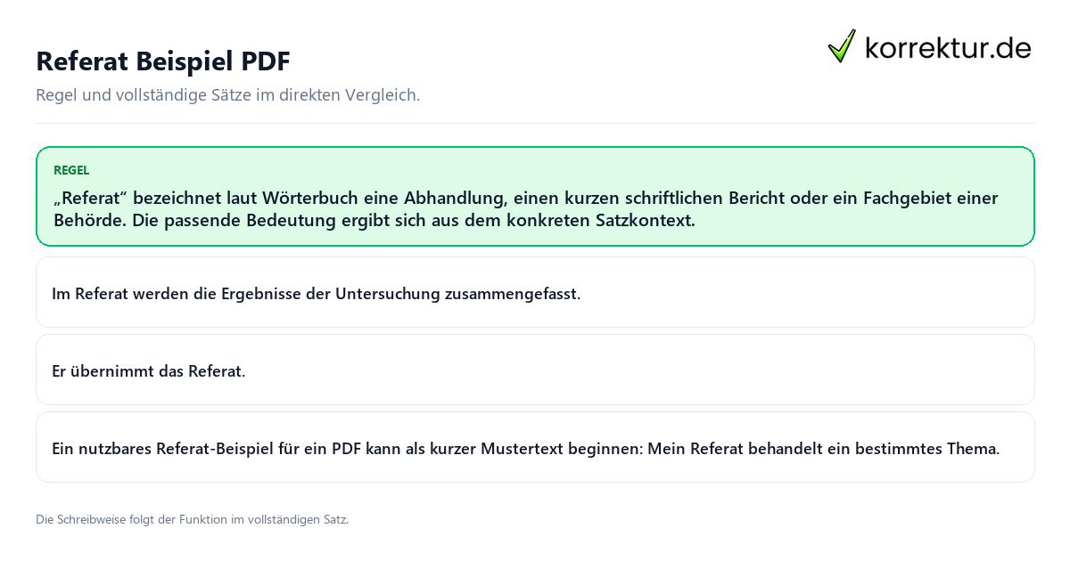 Referat Beispiel PDF Konkrete Regel und vollständige Beispielsätze zu Referat Beispiel PDF