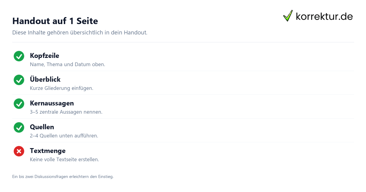 Referat halten und Handout erstellen: Handout-Checkliste