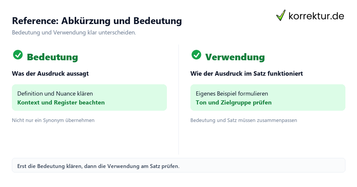 Reference: Abkürzung und Bedeutung mit Bedeutung und passender Verwendung im Vergleich