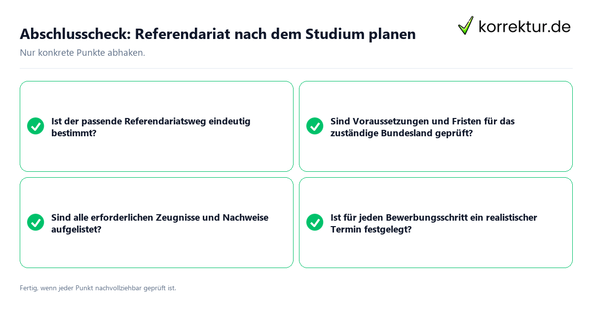 Konkreter Abschlusscheck zu Referendariat nach dem Studium planen